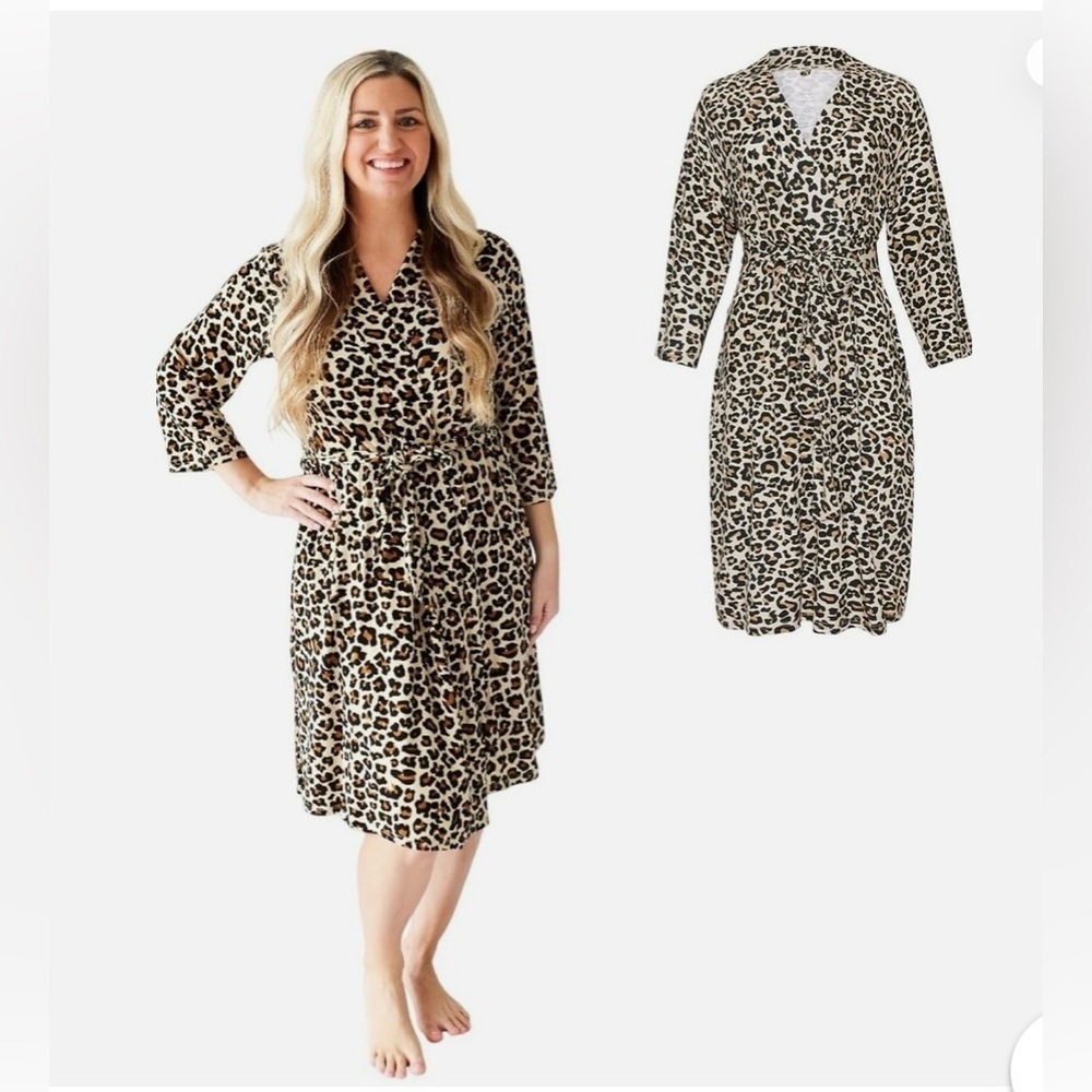 NEW Posh Peanut Women’s Lana Leopard Print Robe Size L/XL. Viscose Bamboo - Picture 3 of 15